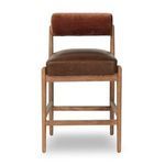 Jazelle Havana Brown Counter Stool with bolstered cylinder seat back, brown leather seat, and warm-finished oak frame fron...