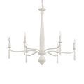 Detailed image showing textured white twine on central column and base of chandelier arms