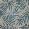 Rectangular grey rug with aqua tropical leaf pattern in a tightly woven power-loomed texture
