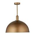 Alternative view of the dome pendant suspended from a circular ceiling mount in antique brass