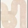 Abstract painting with interlocking curved lines forming a geometric pattern in soft beige and terracotta tones on a light...