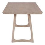 Close-up view from table end showing white oak grain and base leg detail in an upright position