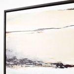 Close-up of Ocean Road Framed Art showing wood grain texture and black frame corner