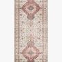 Skye Ivory / Berry Rug shown as a runner with repeated diamond medallion pattern on white background