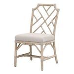 Bayview Dining Chair angled view highlighting taupe seat cushion and rope detailing on rusticated wooden frame
