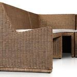 Side view focusing on rattan wrapping armrest with cushion top