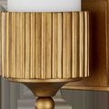 Close-up on vertical ribbed texture of gold base and round finial of Bryce Bath Wall Sconce