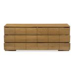 Front view of Gia dresser with top three drawers partially open to show drawer depth