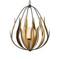 Endymion Chandelier lit against a dark background showcasing leaf curvature and light glow
