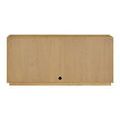 Open doors revealing multiple shelved storage compartments inside Margot sideboard