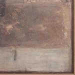 Close-up focusing on the rough, textured surface of the painting with visible peeling and layered materials