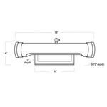 Technical line drawing with dimensions showing width, depth, and height of picture light