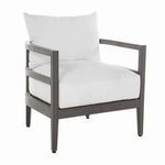Reiteration of main lounge chair view with slate gray wooden frame and white cushions