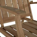 Rear shot of recliner with vertical back slats and visible white cushion straps