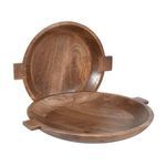 Side view of bowls stacked, emphasizing the flat handles extending horizontally from each bowl