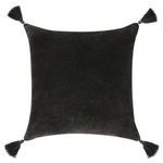 Velvet back of the Stonework Throw Pillow in solid dark gray with matching corner tassels