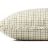 side profile of pillow showing ruffled trim and slightly puffed shape
