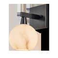 Bombelles Bath Wall Sconce with a round alabaster globe and oil-rubbed bronze square backplate and arm