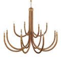 Straight-on view of Samsara chandelier suspended from ceiling plate with curved arms