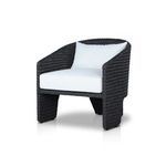 Alternative side angle emphasizing smooth rounded back and arm frame of wicker chair
