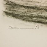Close-up showing artist's signature in black ink on the lower sketch area