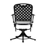 Straight rear view of swivel rocker showing wide lattice back and tying straps
