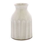 Classic white ceramic Avi Vase with rounded ribs and a flared neck, matte finish with subtle speckling
