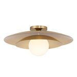 Angled side view highlighting layered louvered shade and attached round mounting plate