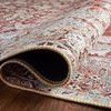 Rug edge curled upward, showing textured polyester weave and thickness