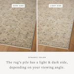 Split close-up showing the rug's pile with distinct light and dark sides depending on viewing angle.