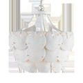 Tulum Medium Chandelier with layered semi-translucent white sand dollars in bone china on curved metal frame