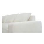 Close-up of wide track arm and four loose back cushions on Thomas sectional sofa