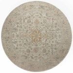 Overhead view of round Rosemarie rug highlighting central medallion and muted color palette