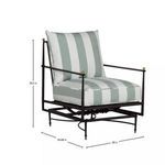 Roma Lounge Chair with vertical green and white striped cushions shown in side profile with dimensions