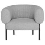 Front-facing view of Reina Accent Chair showing rounded armrests and vertical stitching on curved back