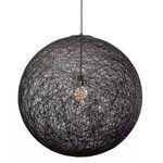 String 30 Pendant Light with lightweight black molded string spherical shade and visible lit bulb inside