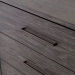Close-up of top surface and side with detailed oak texture and grey finish