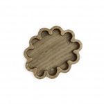 Top-down view showing smooth ribbed texture and scalloped edge detail of the brown marble tray