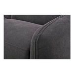 Close-up on the sofa arm with visible seam detail and soft textured fabric