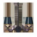 Similar chandelier as previous, with slightly glossier finish on navy shades reflecting light