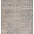 Rectangular modern area rug with abstract silver, taupe, blue, cream, and beige striped pattern