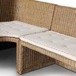 View of banquet seating from corner angle emphasizing the seat cushion's precise tufting