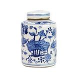 Alternate right angle showing lotus flower with surrounding buds and leaves on porcelain surface