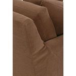 Close focus on corner where back and side cushions meet with clear linen fabric weave