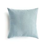 Cooper Square pillow with woven light blue Jacquard fabric, square shape, and plush recycled fiber filling