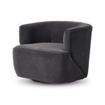 Close-up of charcoal fabric on backrest highlighting dense weave and finish