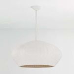 Slightly angled front view of pendant lamp showing white cotton coil texture and warm light