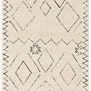Leela Oatmeal Denim Modern Rug with geometric abstract wool pile in neutral cream and dark gray tones