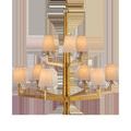 Goldfinch chandelier with white lamp shades covering each bulb for a softer light effect