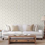 Matte wallpaper with beige seagrass botanical pattern on light background in living room setting